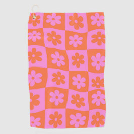 Warm karierte Retro-Blume Rosa Orange Golfhandtuch