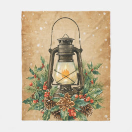 Warm lantern christmas holly pine rustic cozy  fleecedecke