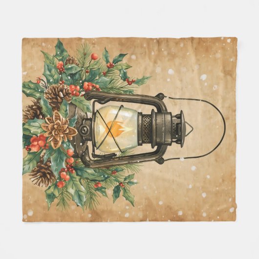 Warm lantern christmas holly pine rustic cozy  fleecedecke (Vorderseite (Horizontal))