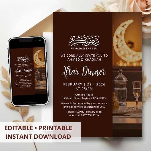 Warm Lantern Table Setting Ramadan Iftar Dinner Einladung