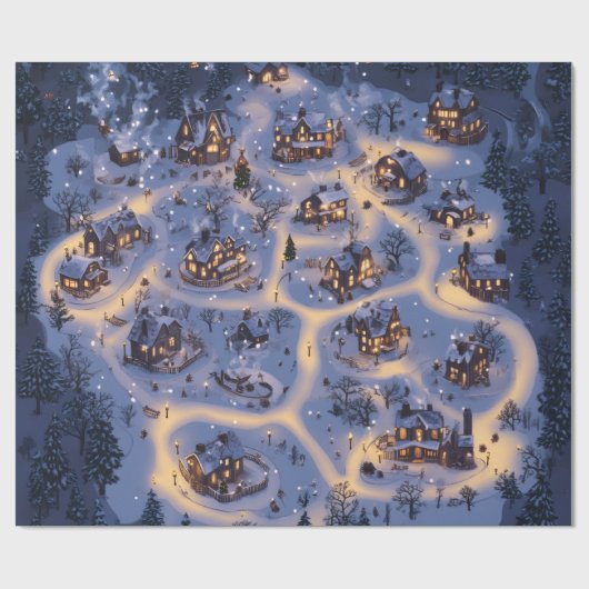 Warm Lights in Snowy Village Geschenkpapier (Flach)