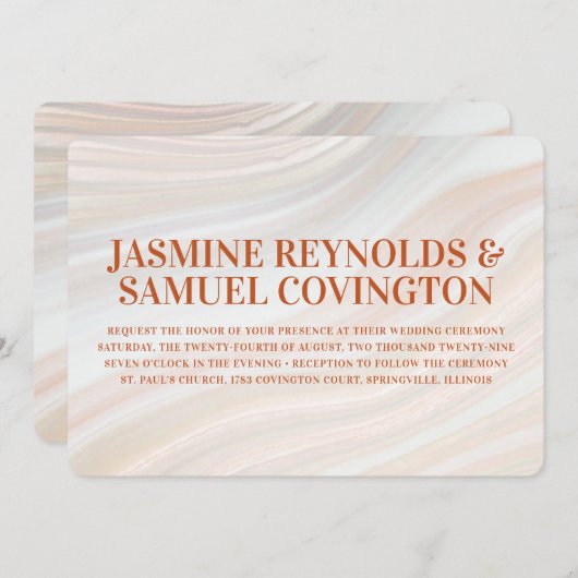 Warm Marble Geode Wedding Einladung (Vorne/Hinten)