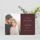 Warm Maroon Elegant Photo Save The Date (Stehend Vorderseite)
