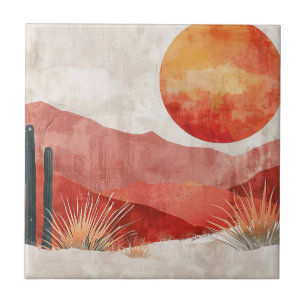 Warm Minimalist - Abstrakte Boho-Wüstenlandschaft Fliese