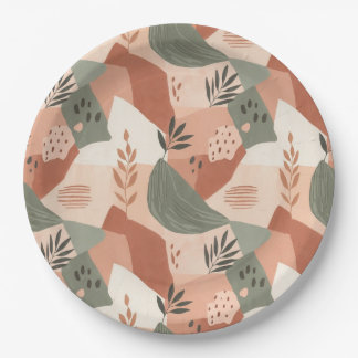 Warm Modern Abstract Design Paper Plate Pappteller