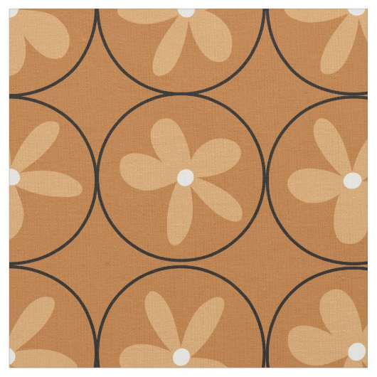 Warm Mustard Floral Tile - Combed Cotton Fabric Stoff (Nahaufnahme)