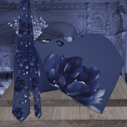Warm Navy Blue Peony Eucalyptus Wedding Krawatte