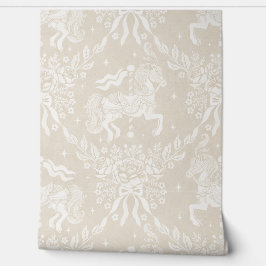 Warm Neutral Beige Rococo Carousel Horses Florals Tapete