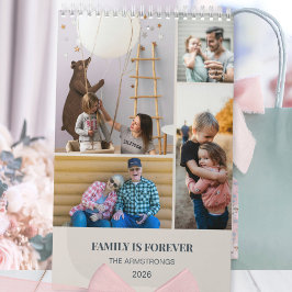 Warm Neutral Minimalist Family Photo Collage Wall Kalender