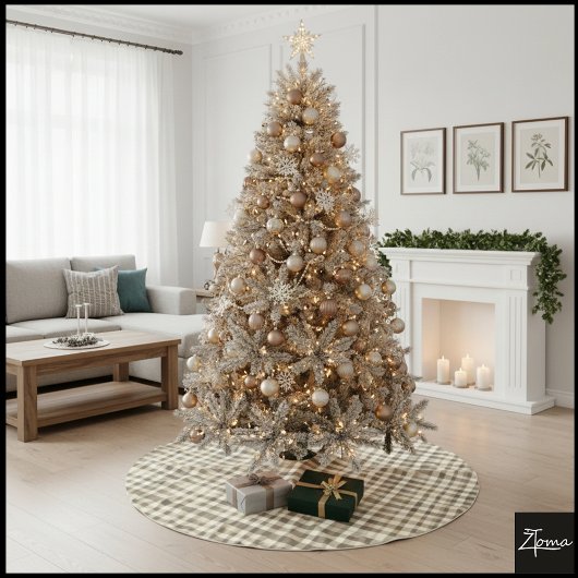 Warm Neutral Sepia Gingham Checkerboard Classic Polyester Weihnachtsbaumdecke