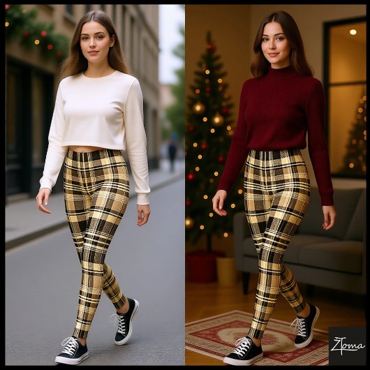 Warm Neutral Tan Brown Classic Plaid Leggings