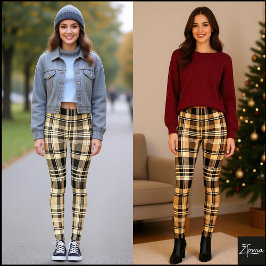 Warm Neutral Tan Brown Classic Plaid Leggings