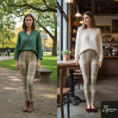 Warm Neutral Tan Plaid Tartan Pattern Leggings