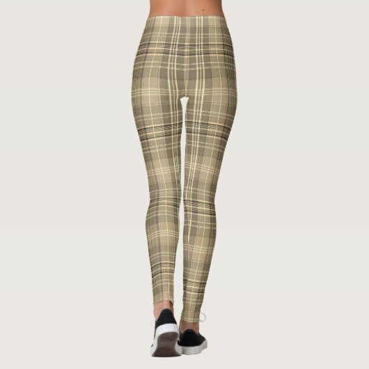Warm Neutral Tan Plaid Tartan Pattern Leggings (Rückseite)