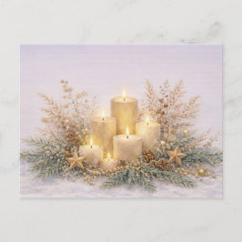 Warm Neutral Watercolor Christmas Candle Botanical Feiertagspostkarte