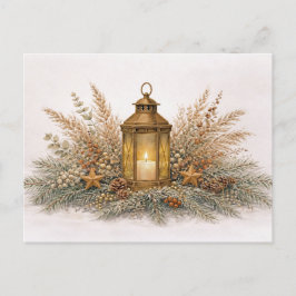 Warm Neutral Watercolor Christmas Lantern  Feiertagspostkarte