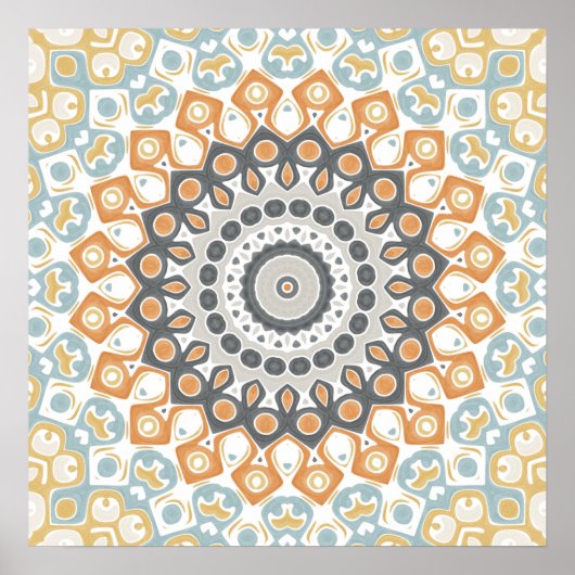 Warm Orange and Gray Geometric Mandala Pattern Poster (Vorne)