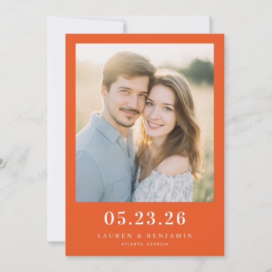 Warm Orange Modern Photo Save The Date (Vorderseite)