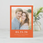 Warm Orange Modernes Foto Save The Date (Stehend Vorderseite)