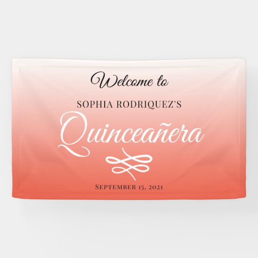 Warm Orange Quinceañera 15. Geburtstag Willkommen Banner (Horizontal)