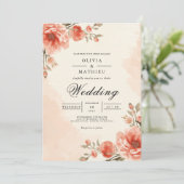 Warm Peach Blossom Frame Wedding Einladung (Stehend Vorderseite)