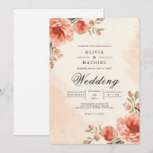 Warm Peach Blossom Frame Wedding Einladung (Vorne/Hinten)