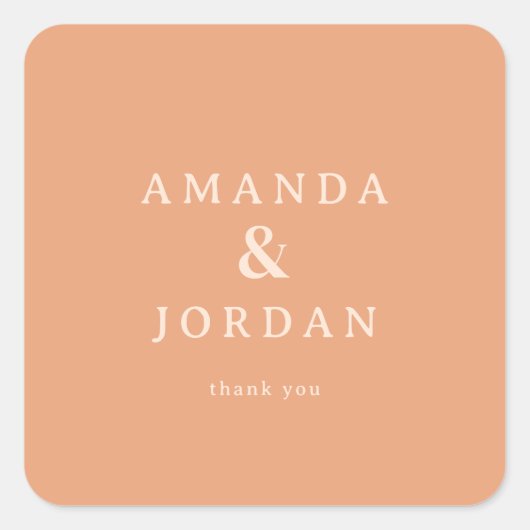 Warm Peach Minimalist Gratitude Quadratischer Aufkleber (Vorderseite)