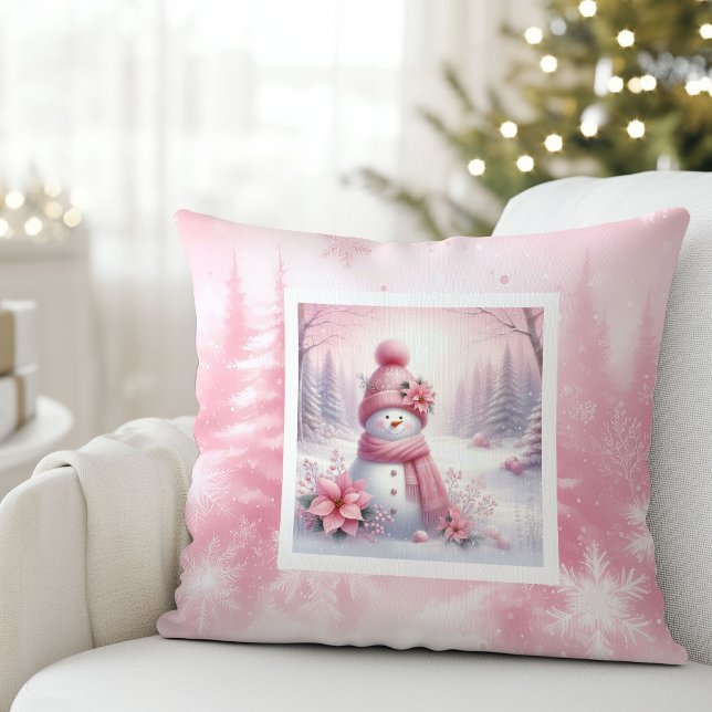 Warm Pinkmas Forest Snowman Christmas Pillow Gift Kissen (Warm Pinkmas Forest Snowman Christmas Pillow Gift)