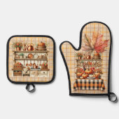 Warm Red and Orange Farmhouse Thanksgiving Ofenhandschuh & Topflappen-Set (Vorderseite)