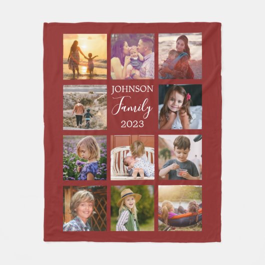 Warm Red Family Photo Collage Blanket Fleecedecke (Vorderseite)