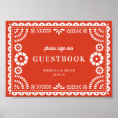 Warm Red Papel Picado Wedding Guestbook Sign Poster (Vorne)