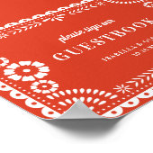 Warm Red Papel Picado Wedding Guestbook Sign Poster (Ecke)