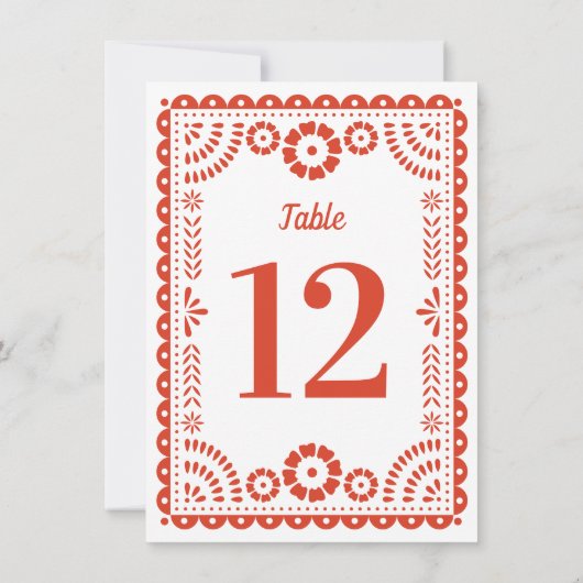 Warm Red Papel Picado Wedding Tischnummer (Rückseite)