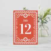 Warm Red Papel Picado Wedding Tischnummer (Stehend Vorderseite)