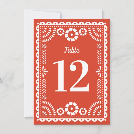 Warm Red Papel Picado Wedding Tischnummer (Vorderseite)
