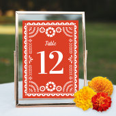 Warm Red Papel Picado Wedding Tischnummer