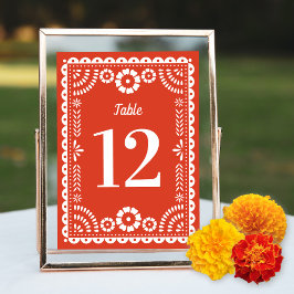 Warm Red Papel Picado Wedding Tischnummer