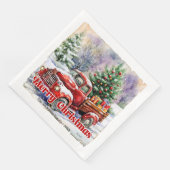 Warm red truck Christmas scene rustic paper napkin Serviette (Ecke)