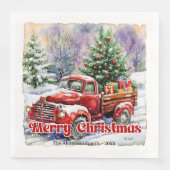 Warm red truck Christmas scene rustic paper napkin Serviette (Vorderseite)