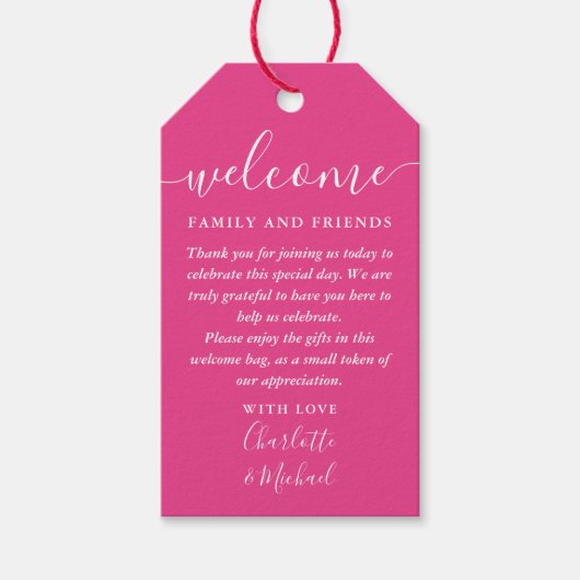 Warm rosa Gastgeschenk Hochzeit Begrüßungskörbe Geschenkanhänger (Vorderseite)