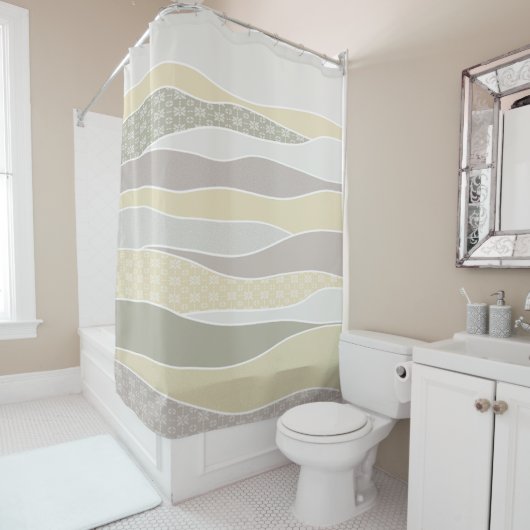 Warm rosa Gelbgrün abgerundeter Streifen Abstrakte Duschvorhang (Beispiel)