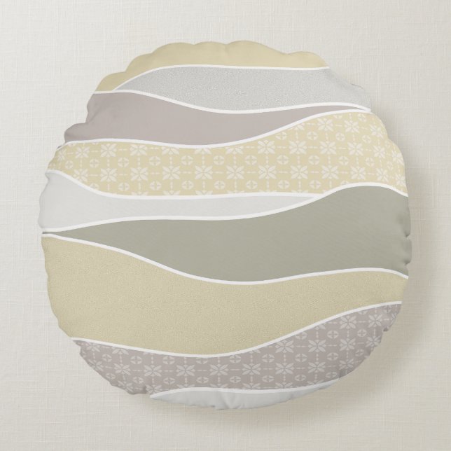 Warm rosa Gelbgrün abgerundeter Streifen Abstrakte Rundes Kissen (Vorderseite)