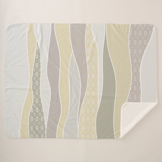 Warm rosa Gelbgrün abgerundeter Streifen Abstrakte Sherpadecke (Vorderseite (Horizontal))