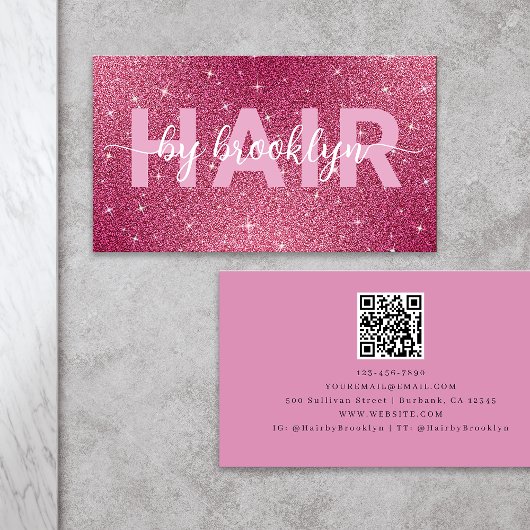 Warm-rosa Glitzer nach Stylist QR-Code Visitenkarte