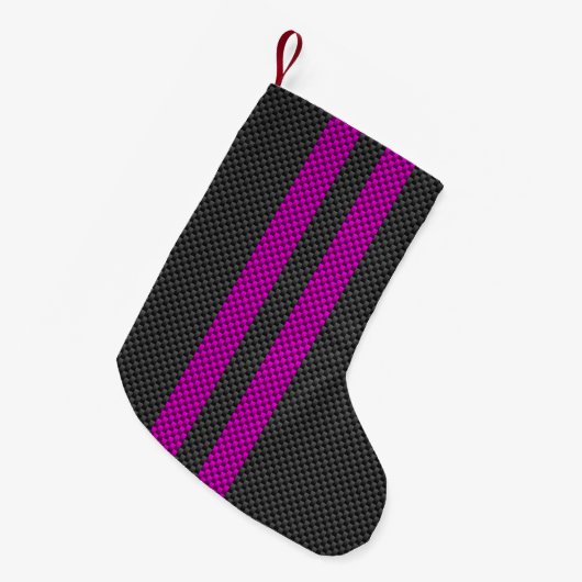 Warm rosa Racing Streifen im Carbon Fibre-Stil Kleiner Weihnachtsstrumpf (Vorderansicht (hängend))
