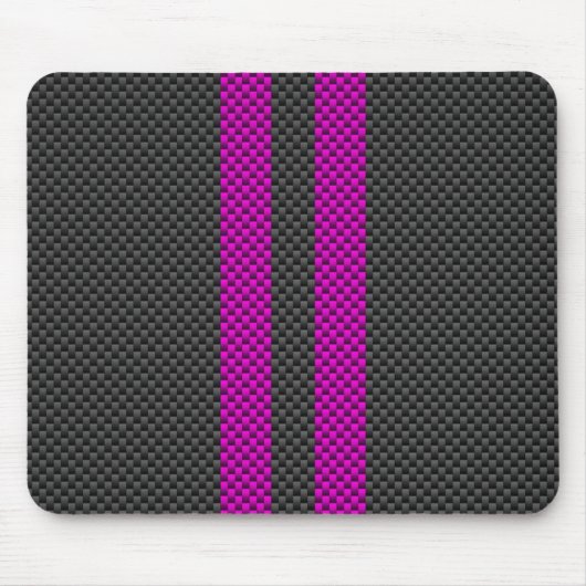 Warm rosa Racing Streifen im Carbon Fibre-Stil Mousepad (Vorne)