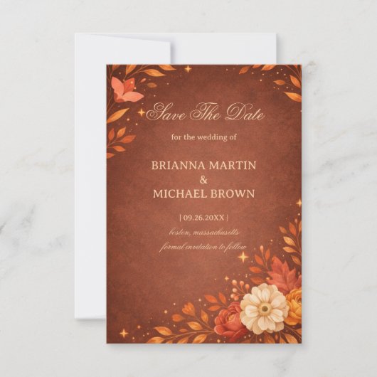 Warm Rustic Floral Autumn Save The Date (Vorderseite)