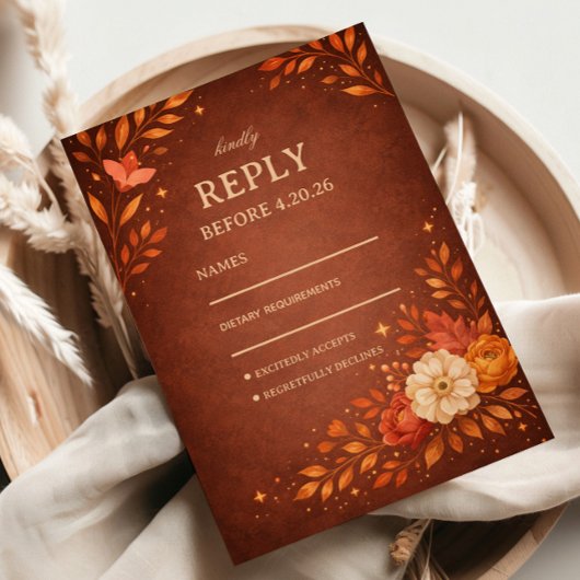 Warm Rustic Floral Guest Response RSVP Karte