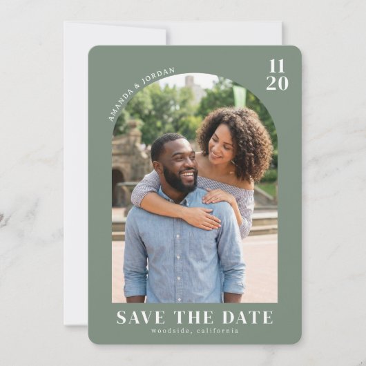 Warm Sage Minimalist Photo Save The Date (Vorderseite)