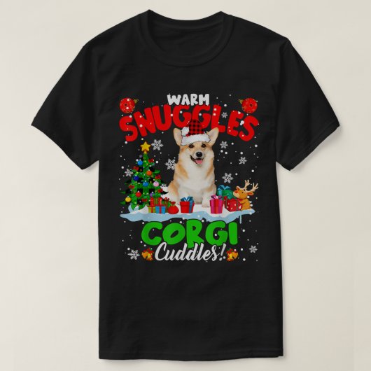 Warm Snuggles Corgi Cuddles Xmas Tree Plaid Santa T-Shirt (Design vorne)